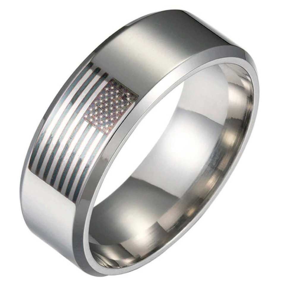 John Stainless Steel American Flag Men's Ring